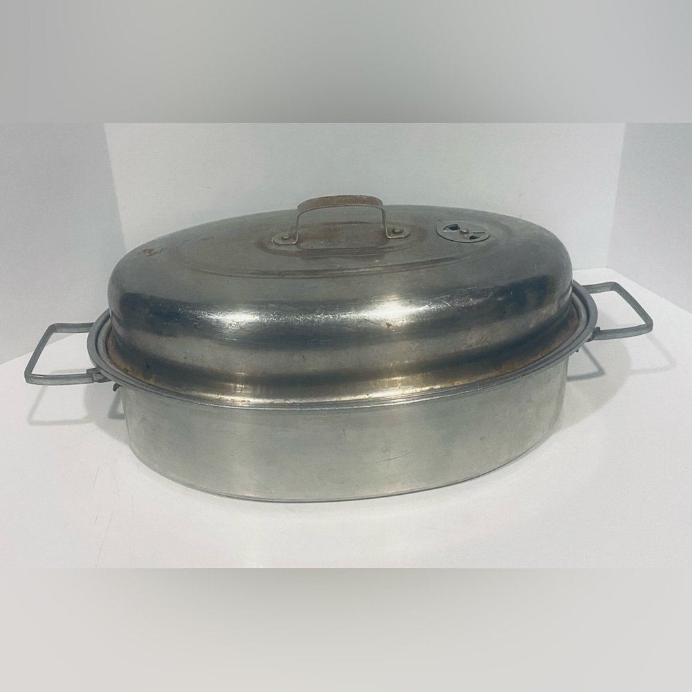 Vintage Mirro 876 Made in USA ALUMINUM Roaster Pan 3 PCS Vented Lid & Lifter